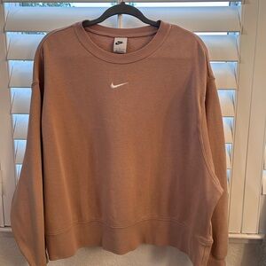 Nike women’s crewneck Sweatshirt brown tan with White Swoosh